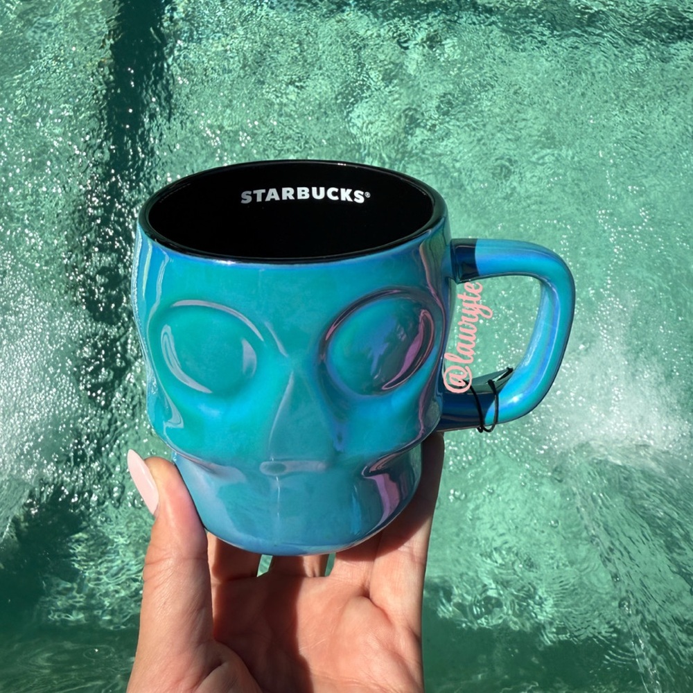 Starbucks 2025 Halloween Blue Oil Slick Skull Ceramic Mug - Picture 2 of 4